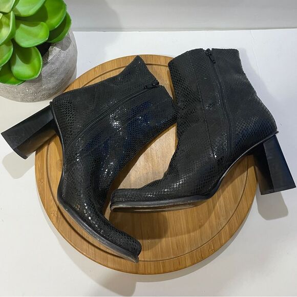 Andrew Stevens Leather Snakeskin Bootie Women’s 9 Square Block Heel Ankle Boot - Picture 7 of 10